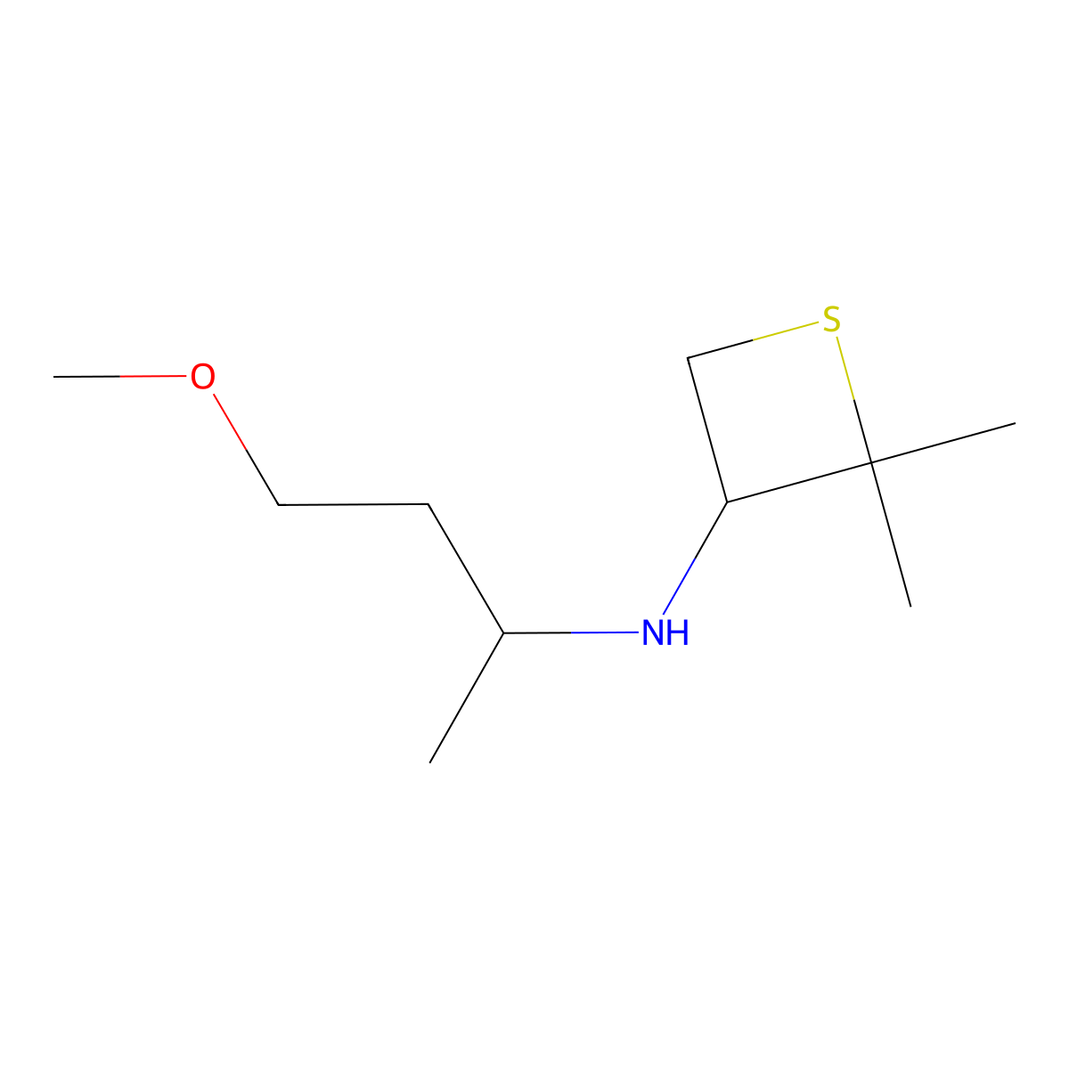 N-(4-Methoxybutan-2-yl)-2,2-dimethylthietan-3-amine molecular structure, CAS 1878019-72-7