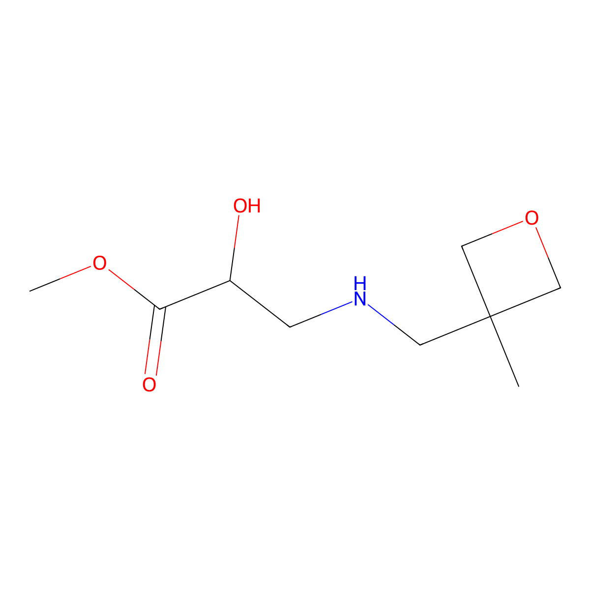 Methyl 2-hydroxy-3-{[(3-methyloxetan-3-yl)methyl]amino}propanoate molecular structure, CAS 1878039-63-4