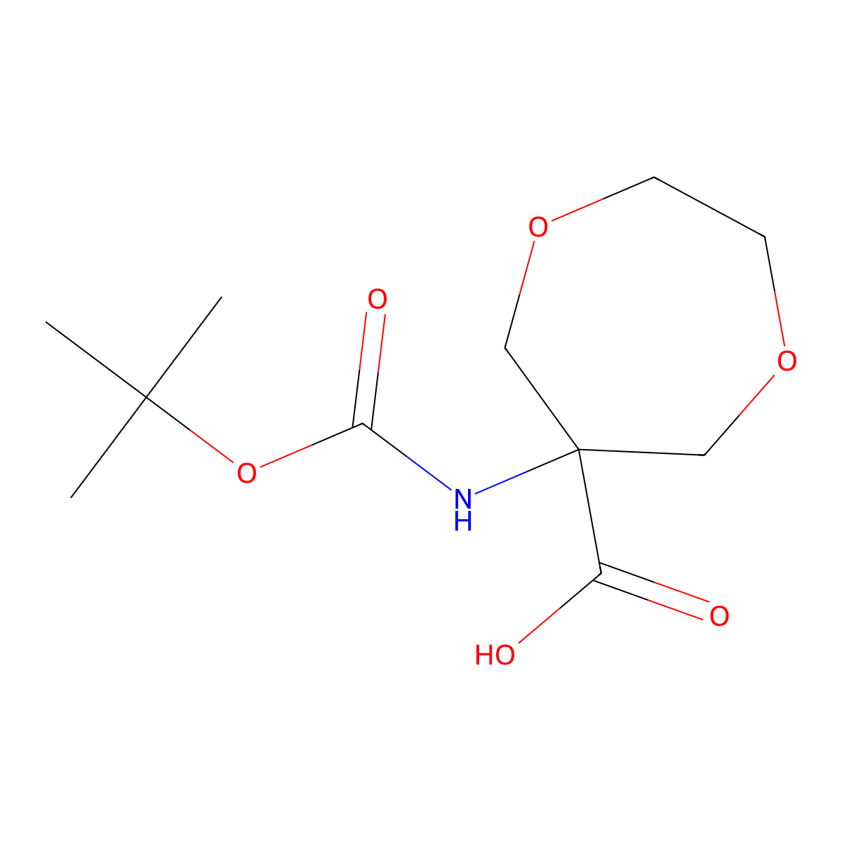 6-((tert-Butoxycarbonyl)amino)-1,4-dioxepane-6-carboxylic acid molecular structure, CAS 1878069-76-1