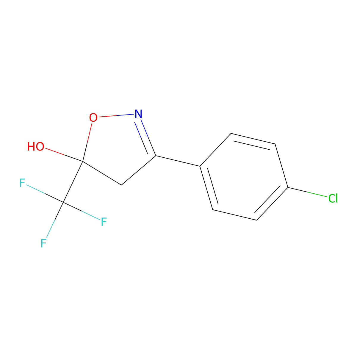 3-(4-Chloro-phenyl)-5-trifluoromethyl-4,5-dihydro-isoxazol-5-ol molecular structure, CAS 187812-06-2