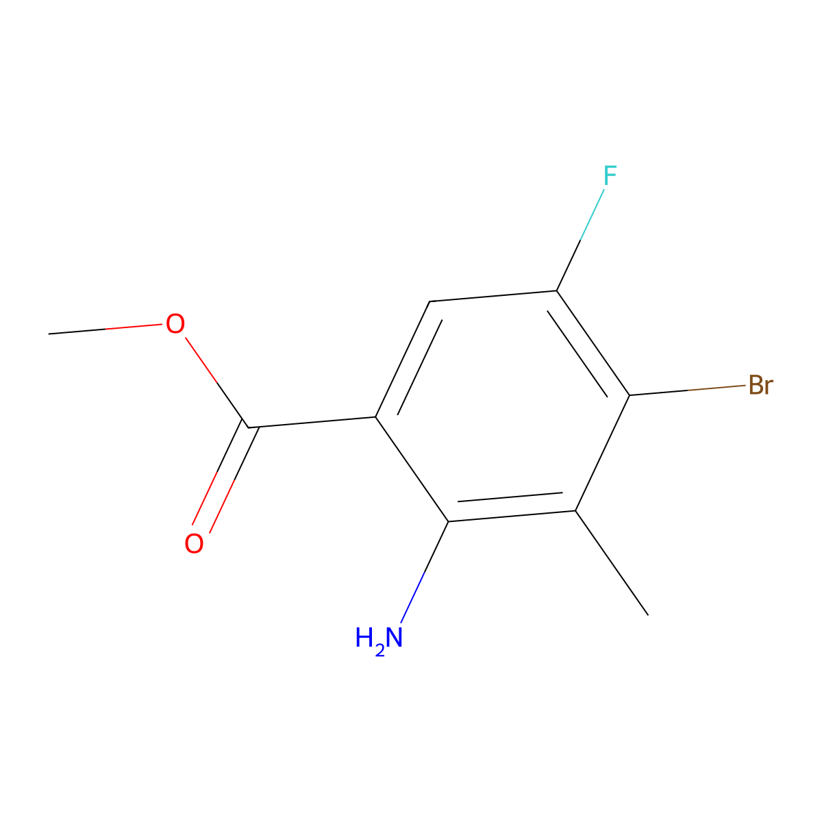 Methyl 2-amino-4-bromo-5-fluoro-3-methylbenzoate molecular structure, CAS 1878216-32-0