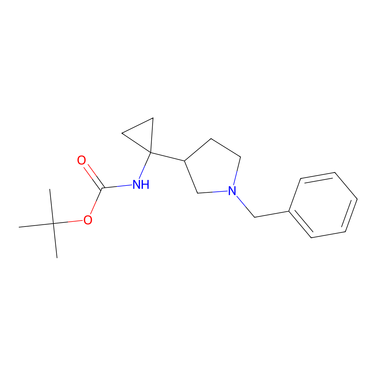 Tert-butyl (1-(1-benzylpyrrolidin-3-yl)cyclopropyl)carbamate molecular structure, CAS 1878216-50-2