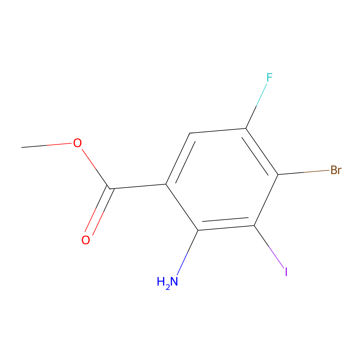 Methyl 2-amino-4-bromo-5-fluoro-3-iodobenzoate molecular structure, CAS 1878216-84-2
