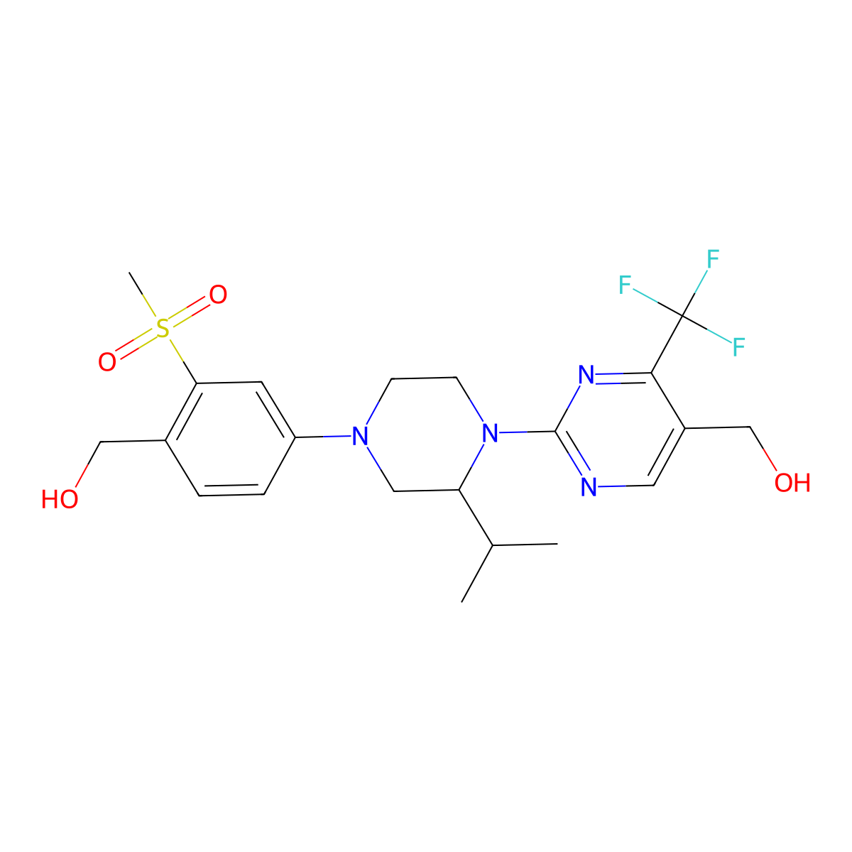 {2-[(2r)-4-[4-(Hydroxymethyl)-3-(Methylsulfonyl)phenyl]-2-(Propan-2-Yl)piperazin-1-Yl]-4-(Trifluoromethyl)pyrimidin-5-Yl}methanol molecular structure, CAS 1878259-00-7