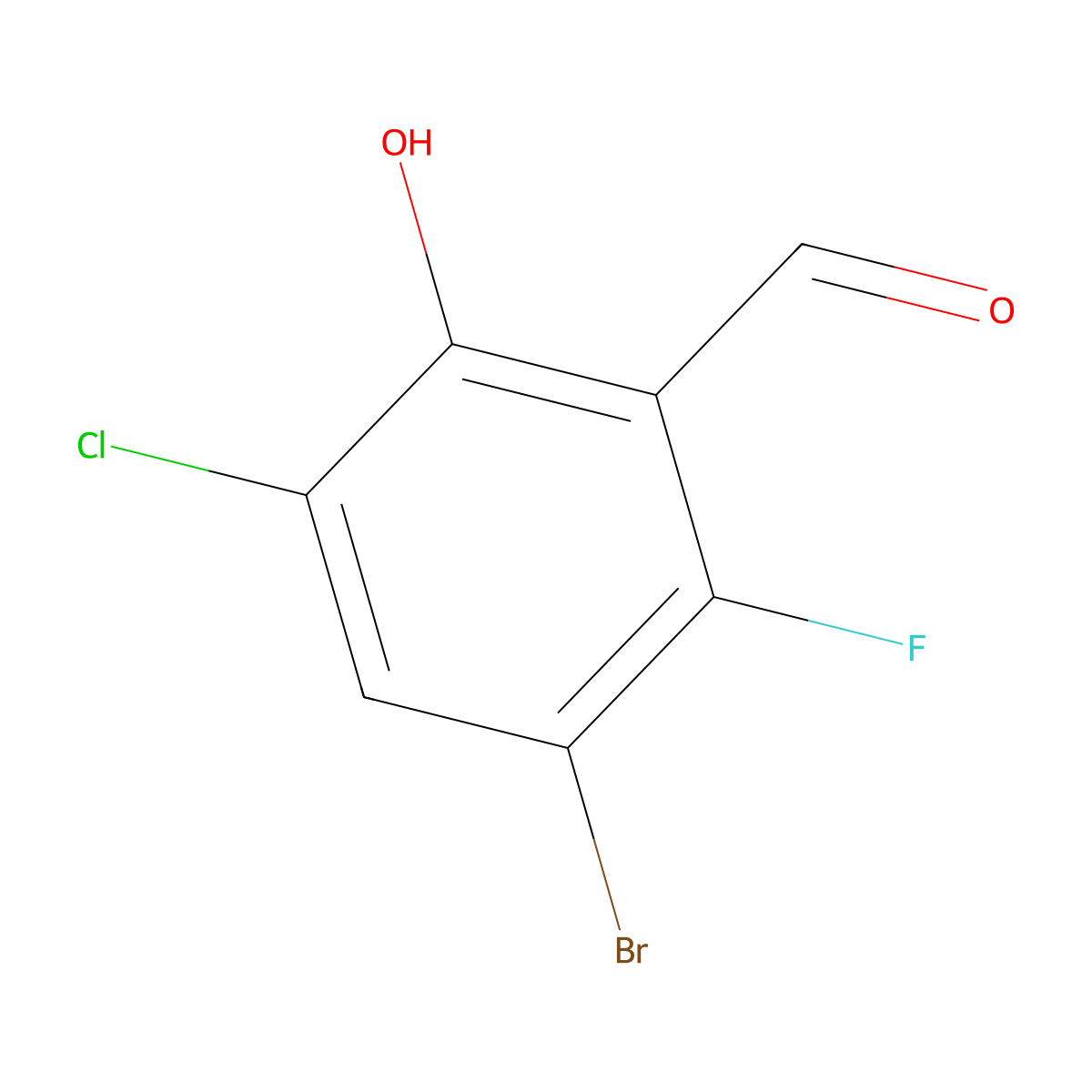 3-Bromo-5-chloro-2-fluoro-6-hydroxybenzaldehyde molecular structure, CAS 1878539-84-4