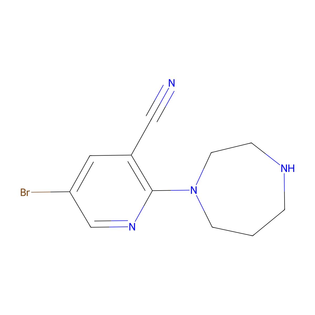 5-Bromo-2-(1,4-diazepan-1-yl)pyridine-3-carbonitrile molecular structure, CAS 1878659-67-6