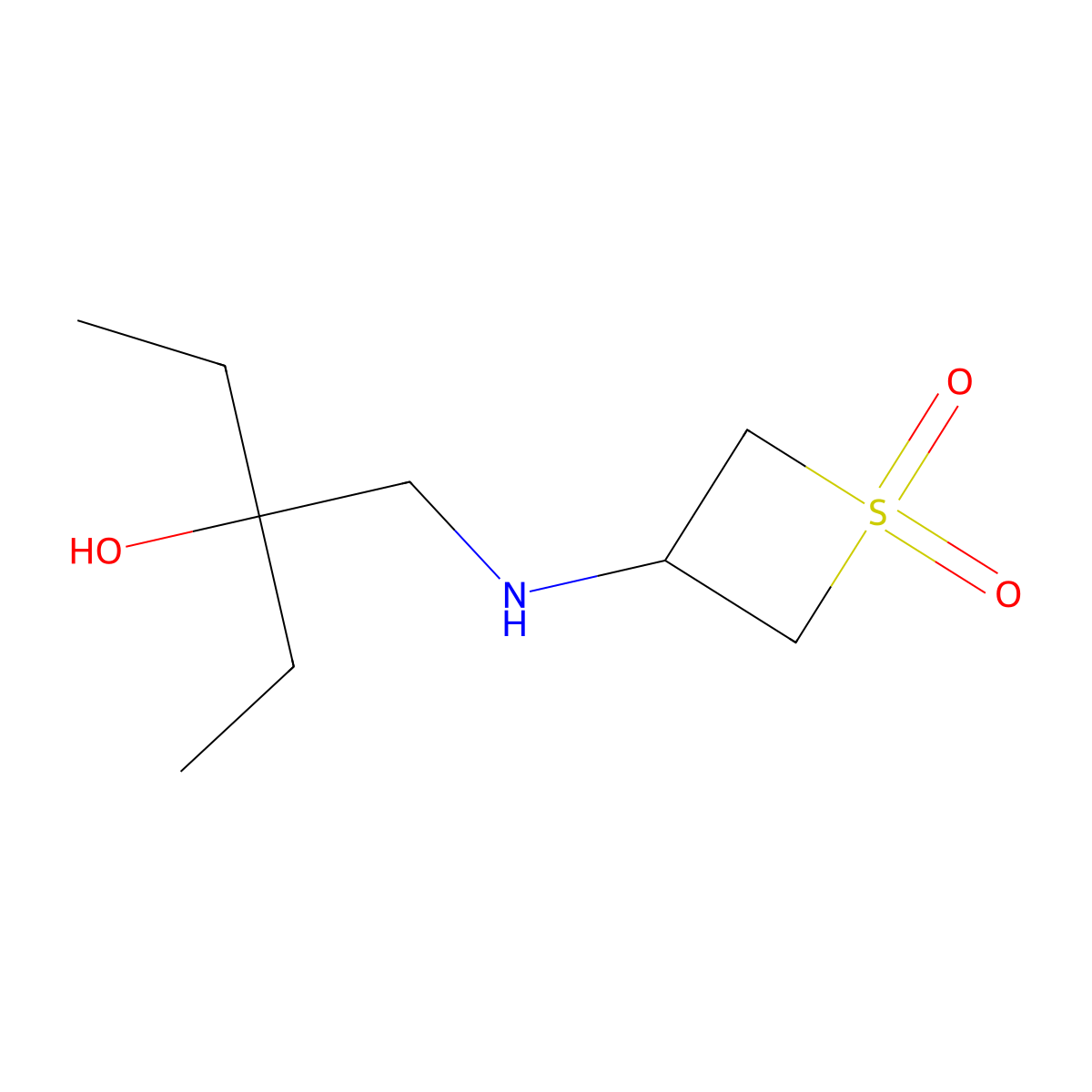 3-((2-Ethyl-2-hydroxybutyl)amino)thietane 1,1-dioxide molecular structure, CAS 1878770-53-6