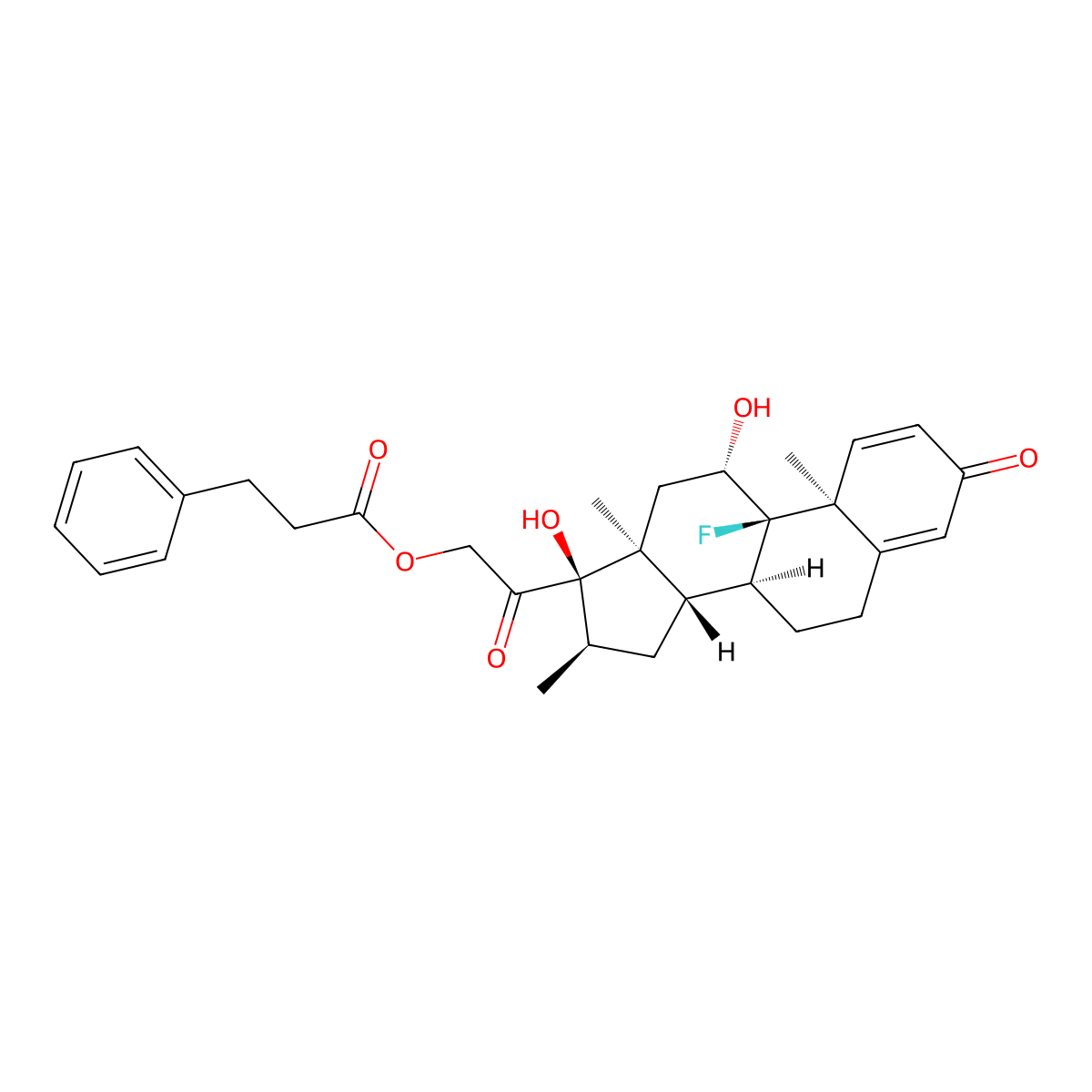 Pregna-1,4-diene-3,20-dione, 9-fluoro-11,17-dihydroxy-16-methyl-21-(1-oxo-3-phenylpropoxy)-, (11beta,16alpha)- molecular structure, CAS 1879-72-7