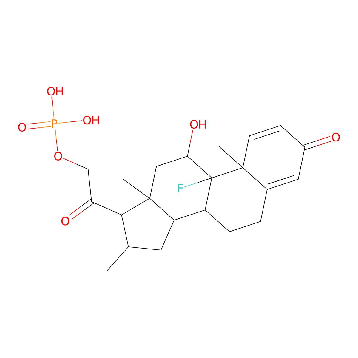 2-((8S,9R,10S,11S,13S,14S,16R,17S)-9-fluoro-11-hydroxy-10,13,16-trimethyl-3-oxo-6,7,8,9,10,11,12,13,14,15,16,17-dodecahydro-3H-cyclopenta[a]phenanthren-17-yl)-2-oxoethyl dihydrogen phosphate molecular structure, CAS 1879-87-4