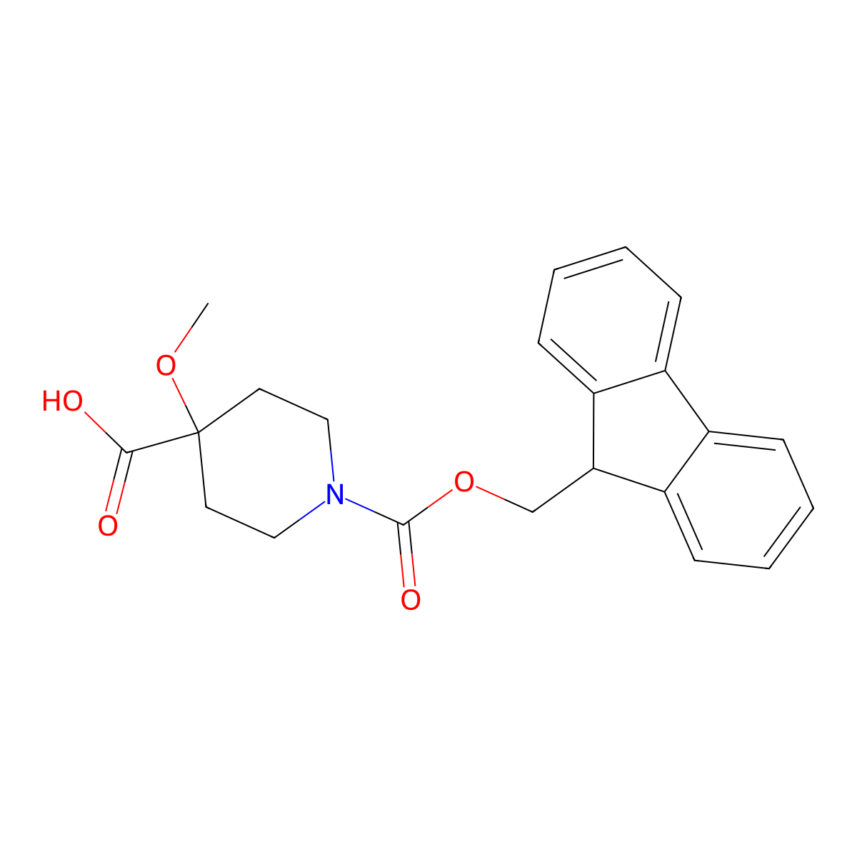 1-(((9H-fluoren-9-yl)methoxy)carbonyl)-4-methoxypiperidine-4-carboxylic acid molecular structure, CAS 1879010-83-9