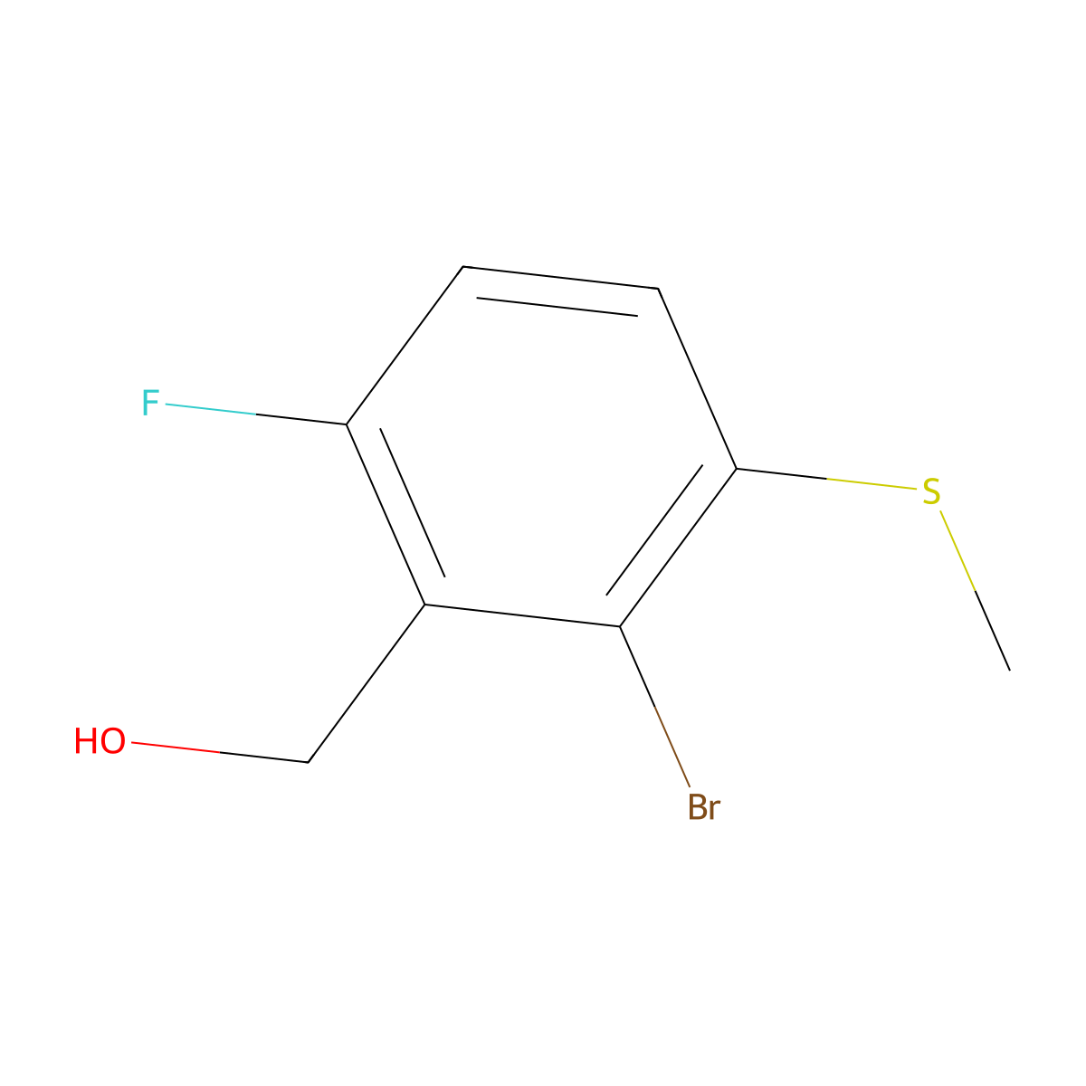 (2-Bromo-6-fluoro-3-methylsulfanylphenyl)methanol molecular structure, CAS 1879026-12-6