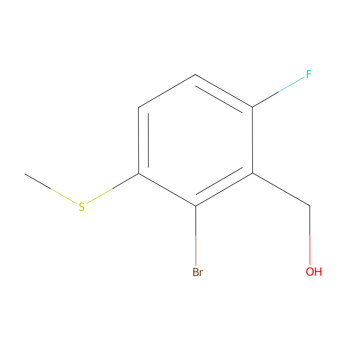 (2-Bromo-6-fluoro-3-methylsulfanylphenyl)methanol molecular structure, CAS 1879026-12-6
