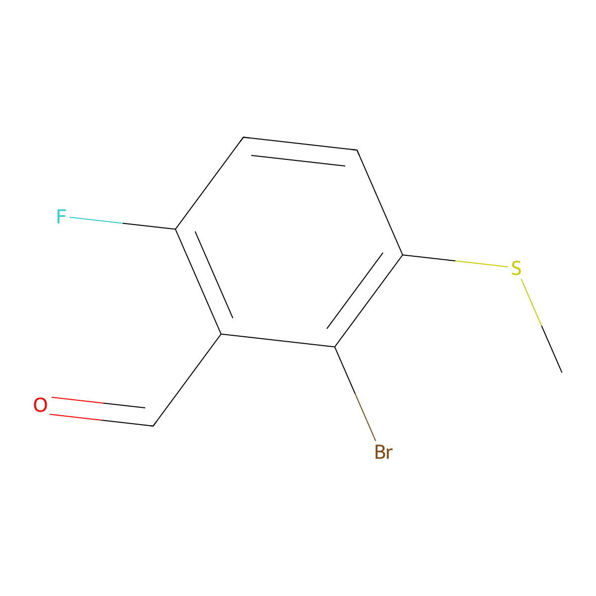 2-Bromo-6-fluoro-3-(methylthio)benzaldehyde molecular structure, CAS 1879026-24-0
