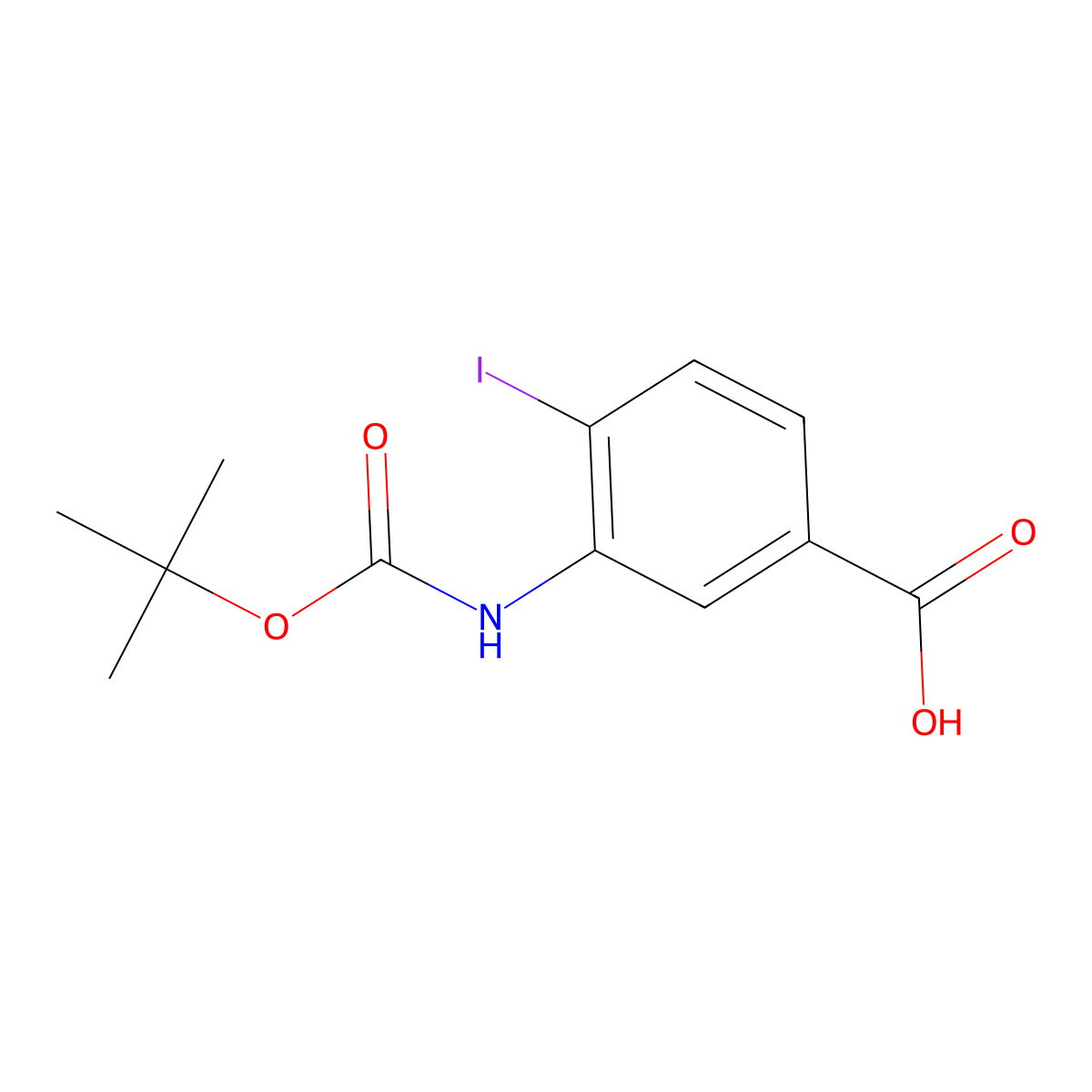 3-{[(Tert-butoxy)carbonyl]amino}-4-iodobenzoic acid molecular structure, CAS 1879103-29-3