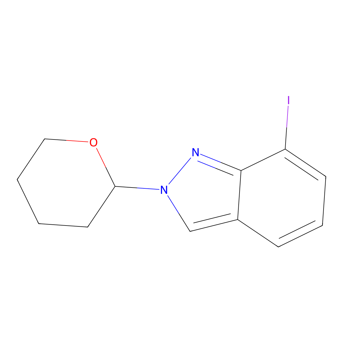 7-iodo-2-(oxan-2-yl)-2H-indazole molecular structure, CAS 1879167-46-0