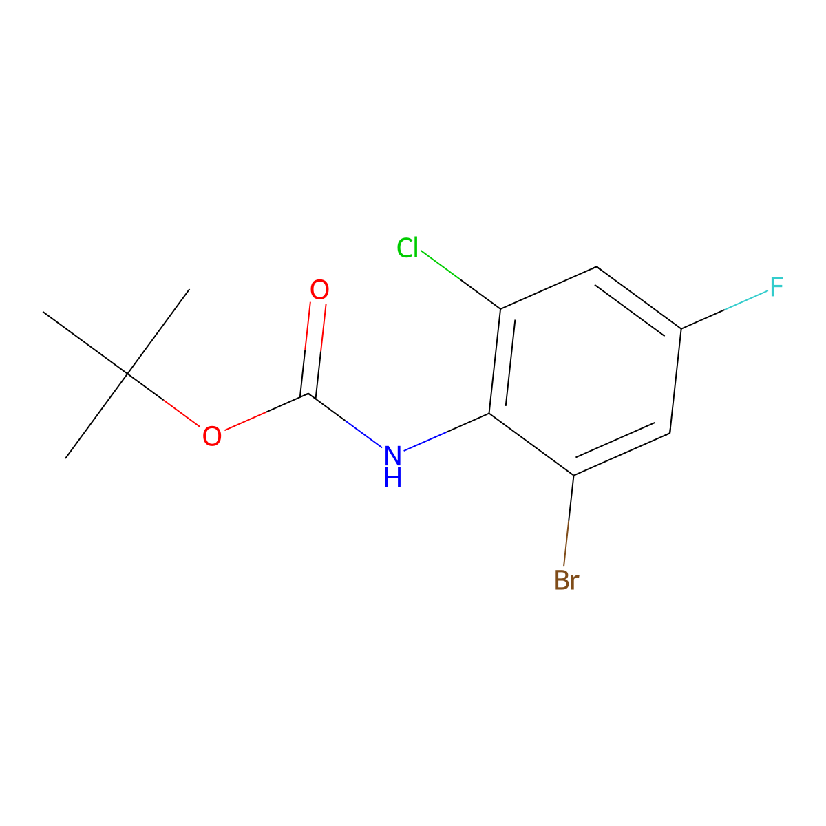 tert-butyl N-(2-bromo-6-chloro-4-fluorophenyl)carbamate molecular structure, CAS 1879205-70-5