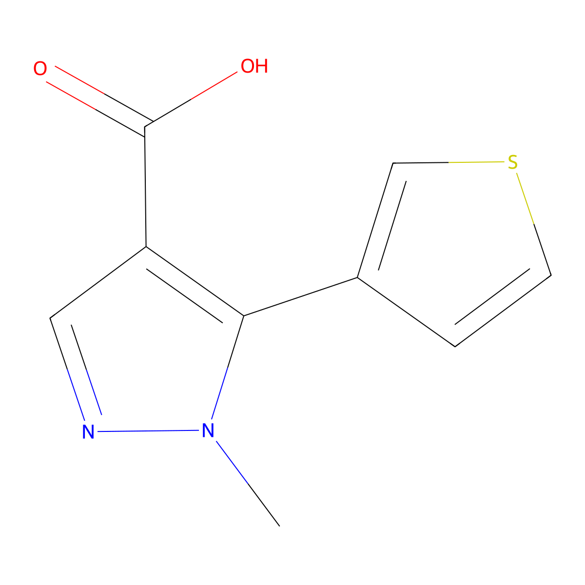 1-methyl-5-(thiophen-3-yl)-1H-pyrazole-4-carboxylic acid molecular structure, CAS 1879292-98-4