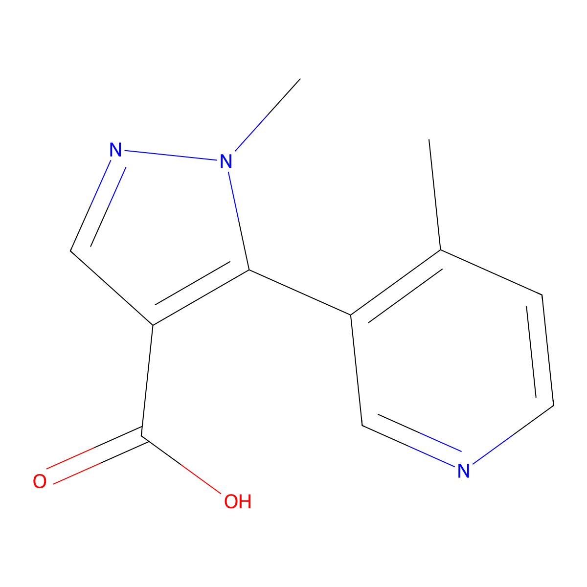 1-methyl-5-(4-methylpyridin-3-yl)-1H-pyrazole-4-carboxylic acid molecular structure, CAS 1879309-64-4