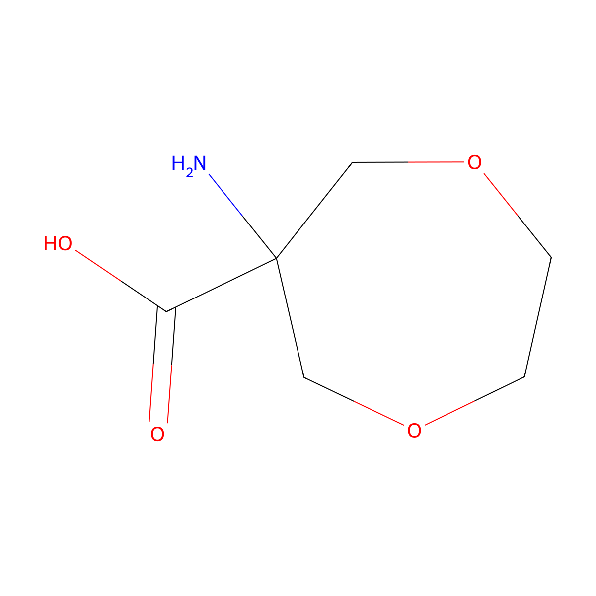 6-Amino-1,4-dioxepane-6-carboxylic acid molecular structure, CAS 1879363-35-5