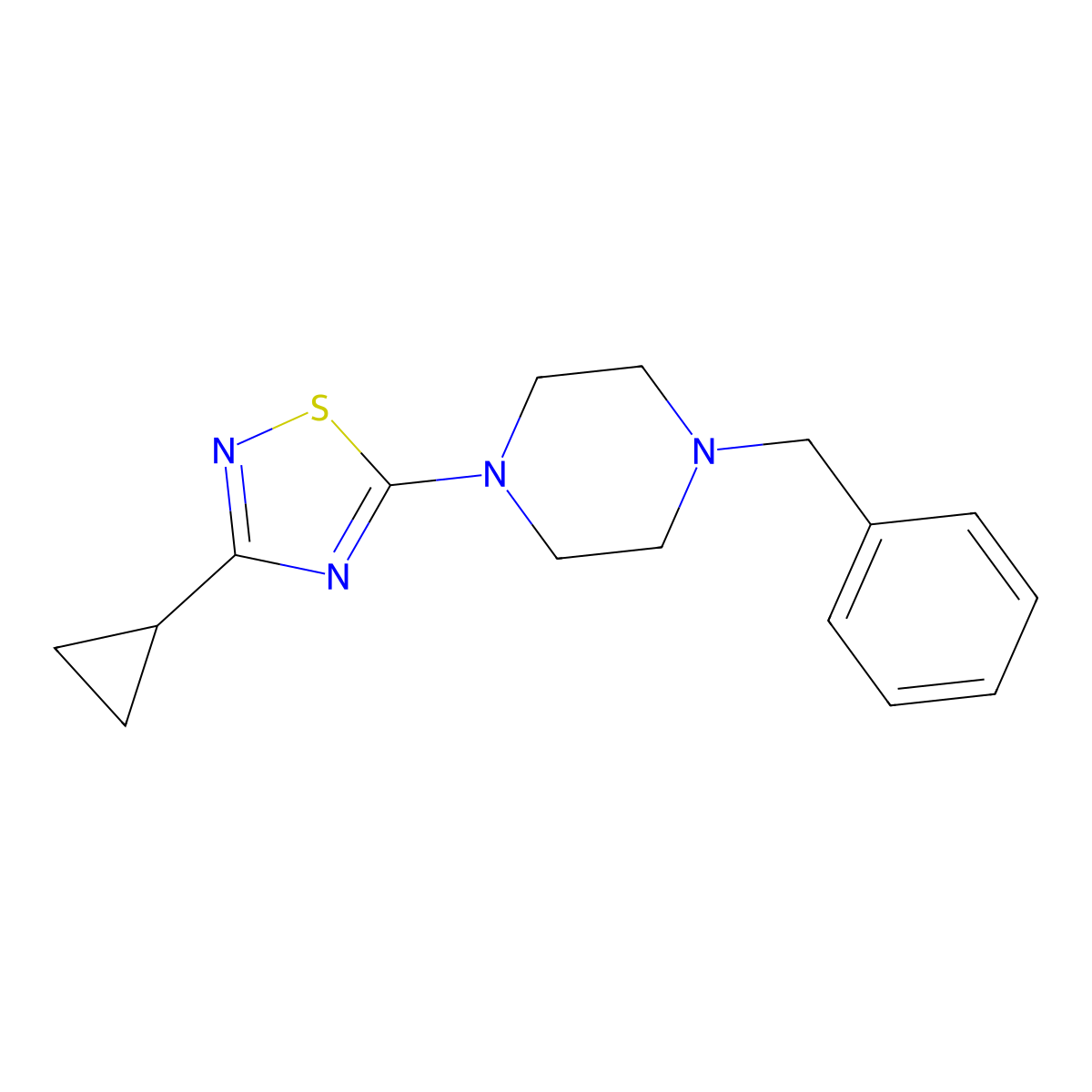1-Benzyl-4-(3-cyclopropyl-1,2,4-thiadiazol-5-yl)piperazine molecular structure, CAS 1879384-51-6