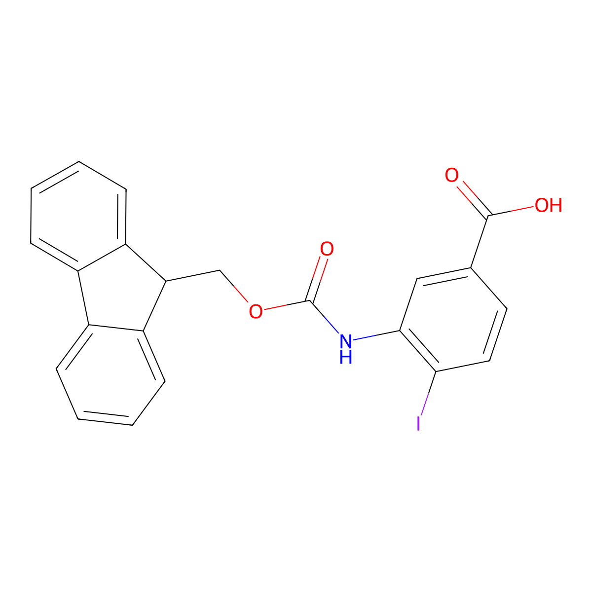 3-({[(9H-fluoren-9-yl)methoxy]carbonyl}amino)-4-iodobenzoic acid molecular structure, CAS 1879387-40-2