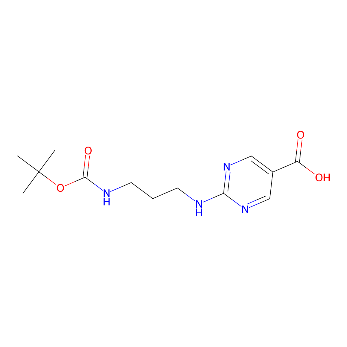 2-[(3-{[(Tert-butoxy)carbonyl]amino}propyl)amino]pyrimidine-5-carboxylic acid molecular structure, CAS 1879388-11-0