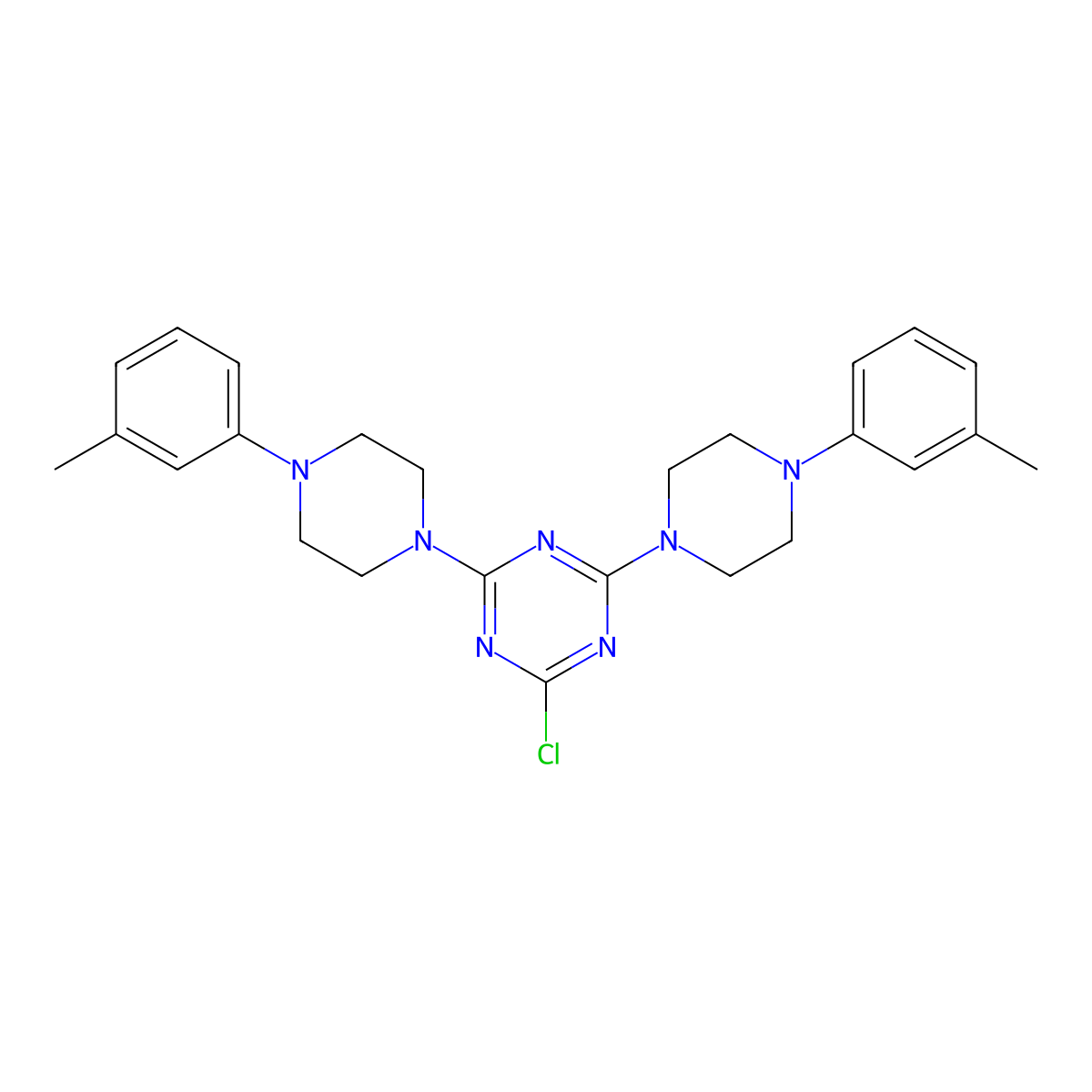 2-Chloro-4,6-bis[4-(3-methylphenyl)piperazin-1-yl]-1,3,5-triazine molecular structure, CAS 187940-58-5