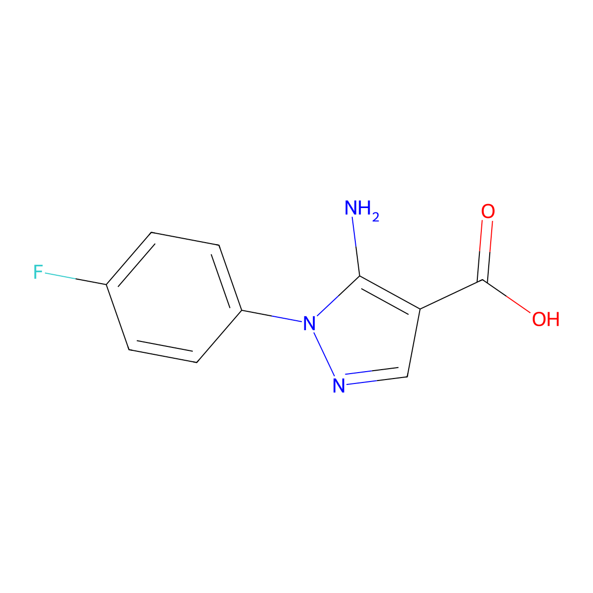 5-amino-1-(4-fluorophenyl)-1H-pyrazole-4-carboxylic acid molecular structure, CAS 187949-90-2