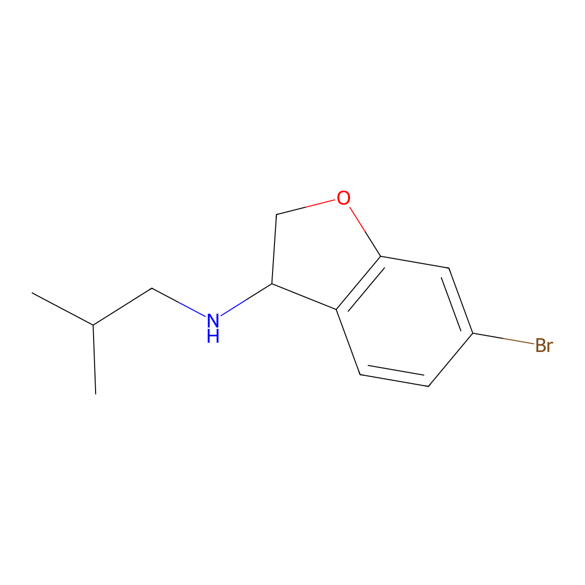 6-bromo-N-(2-methylpropyl)-2,3-dihydro-1-benzofuran-3-amine molecular structure, CAS 1879536-13-6