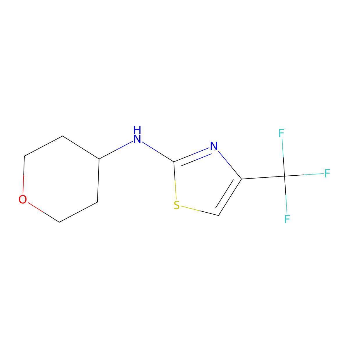 N-(oxan-4-yl)-4-(trifluoromethyl)-1,3-thiazol-2-amine molecular structure, CAS 1879664-84-2