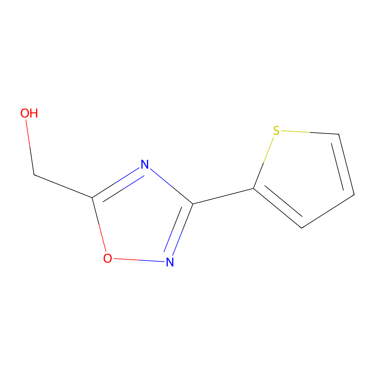 (3-(Thiophen-2-yl)-1,2,4-oxadiazol-5-yl)methanol molecular structure, CAS 187970-02-1