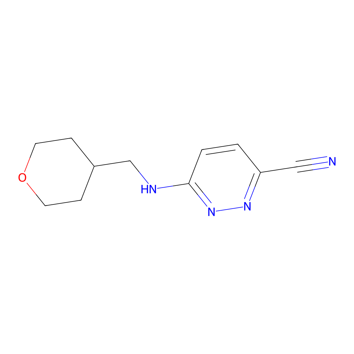 6-{[(Oxan-4-yl)methyl]amino}pyridazine-3-carbonitrile molecular structure, CAS 1879730-84-3