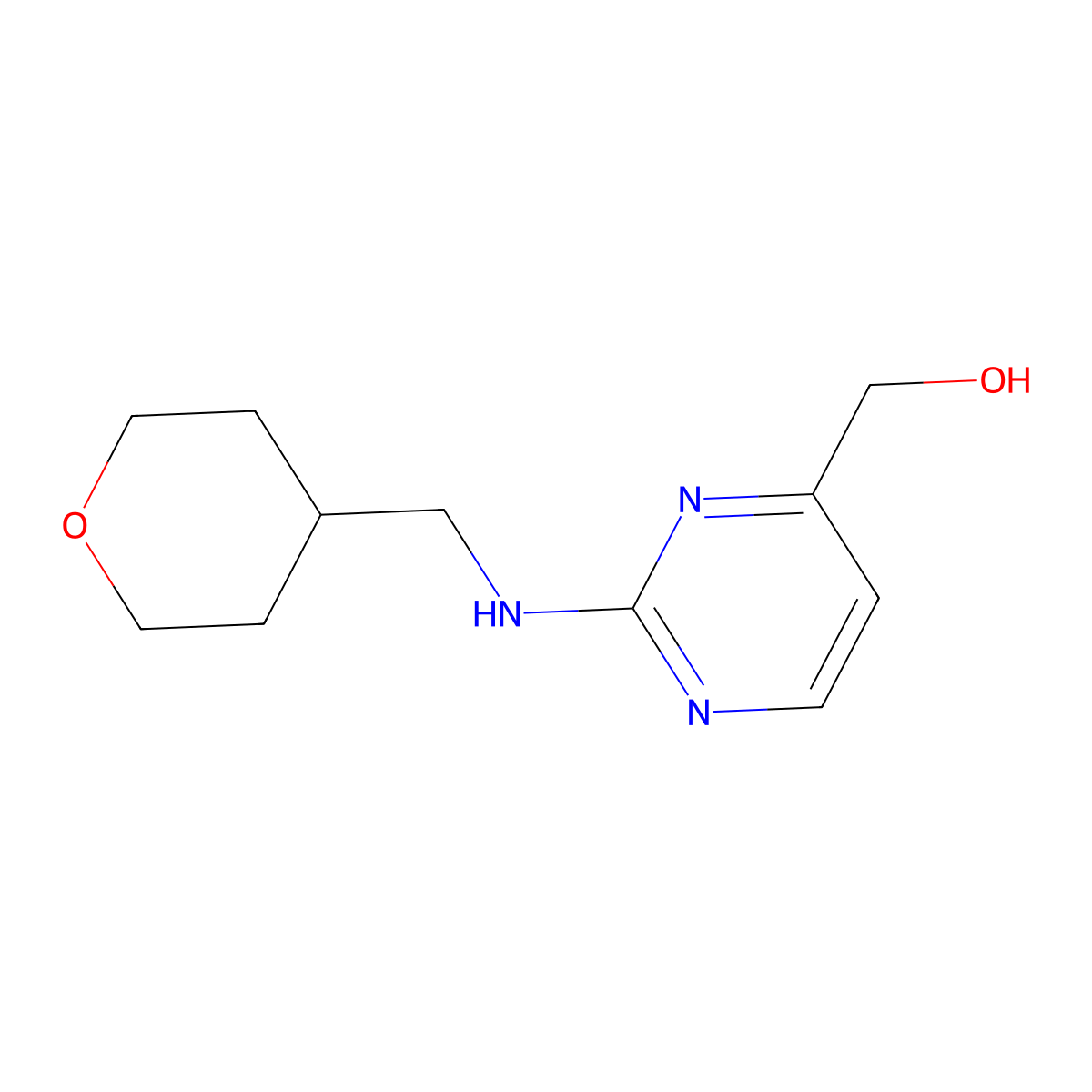 (2-{[(Oxan-4-yl)methyl]amino}pyrimidin-4-yl)methanol molecular structure, CAS 1879795-49-9