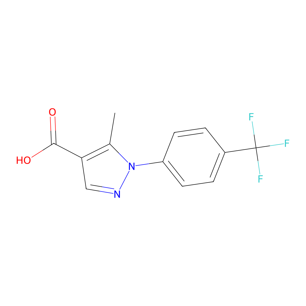5-methyl-1-(4-(trifluoromethyl)phenyl)-1H-pyrazole-4-carboxylic acid molecular structure, CAS 187998-42-1