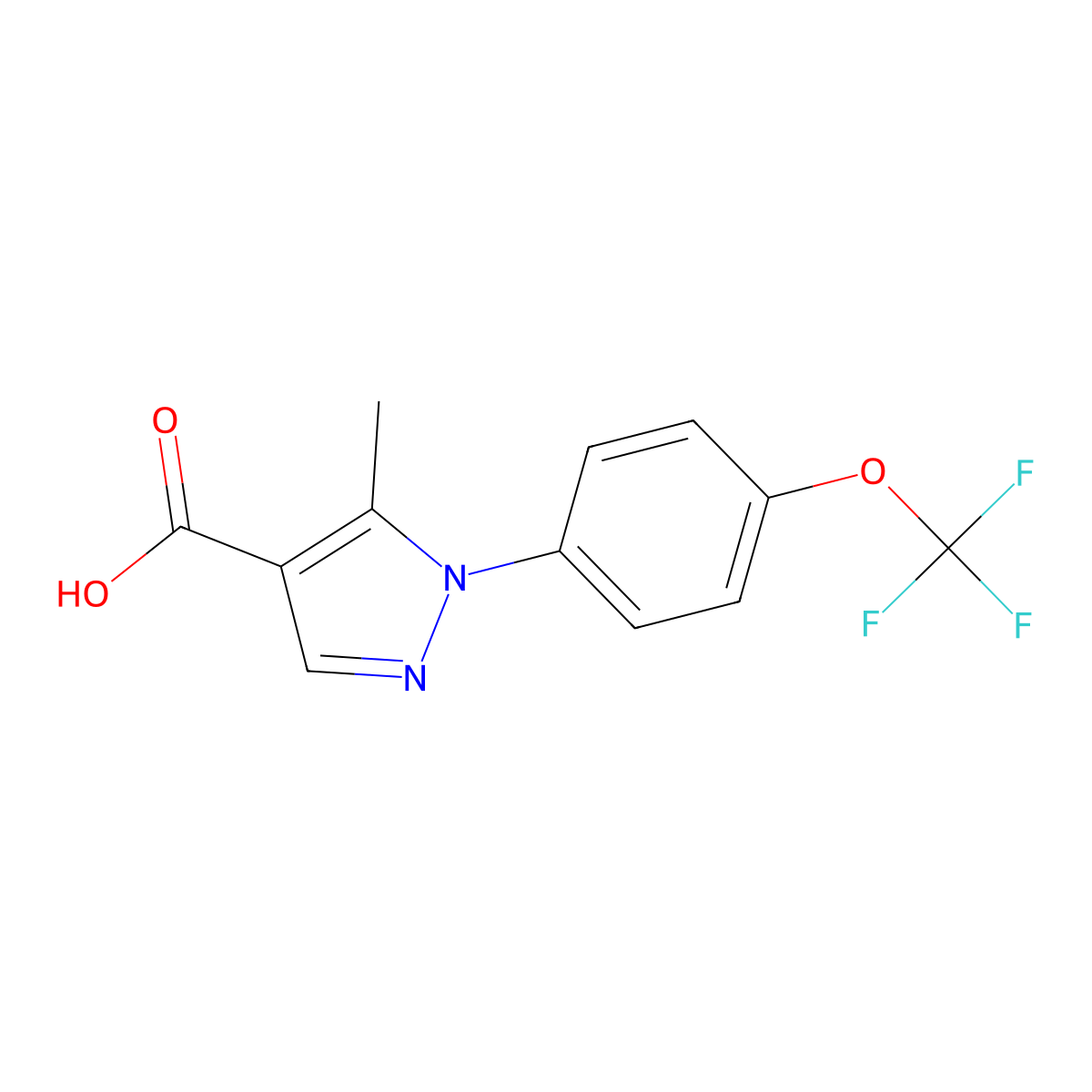 5-methyl-1-[4-(trifluoromethoxy)phenyl]-1H-pyrazole-4-carboxylic acid molecular structure, CAS 187998-60-3