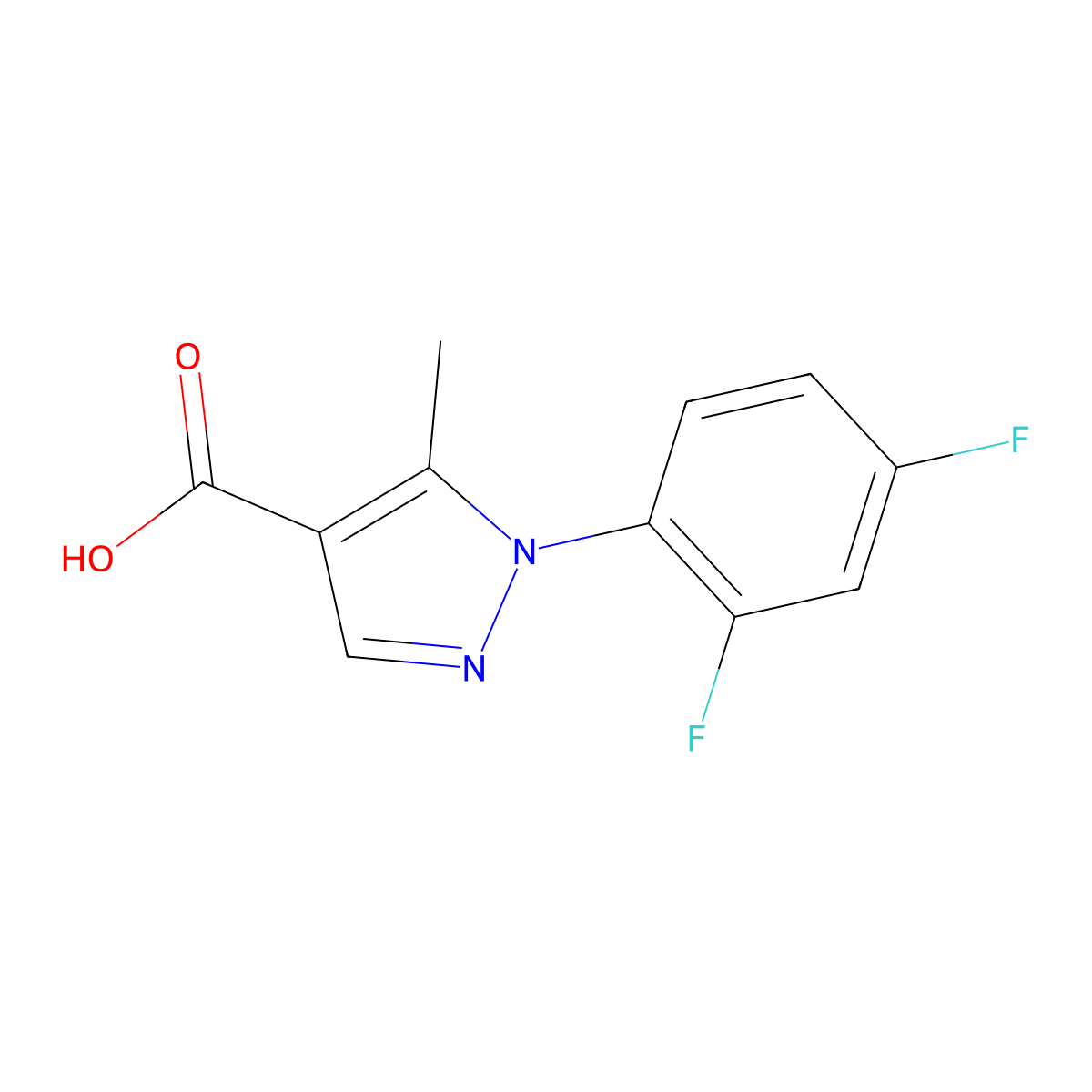 1-(2,4-difluorophenyl)-5-methyl-1H-pyrazole-4-carboxylic acid molecular structure, CAS 187999-20-8