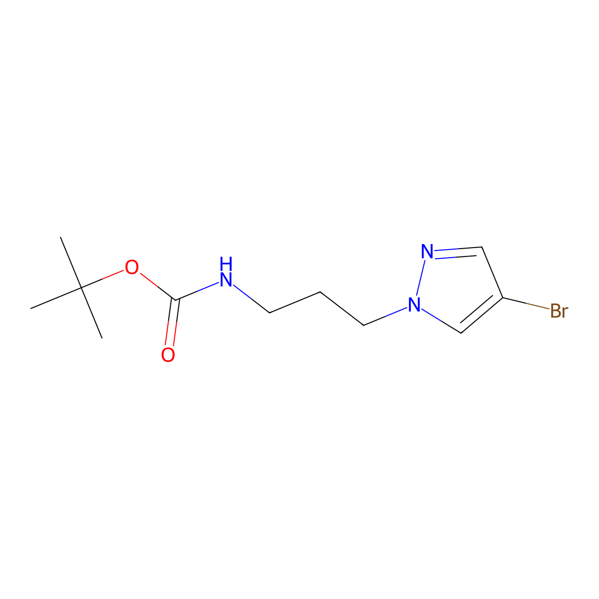 tert-butyl (3-(4-bromo-1H-pyrazol-1-yl)propyl)carbamate molecular structure, CAS 1880073-90-4