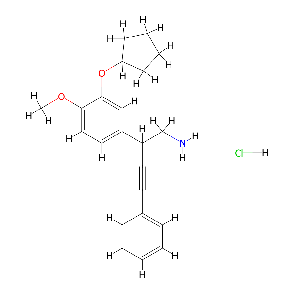 2-(3-(Cyclopentyloxy)-4-methoxyphenyl)-4-phenylbut-3-yn-1-amine hydrochloride molecular structure, CAS 188009-13-4