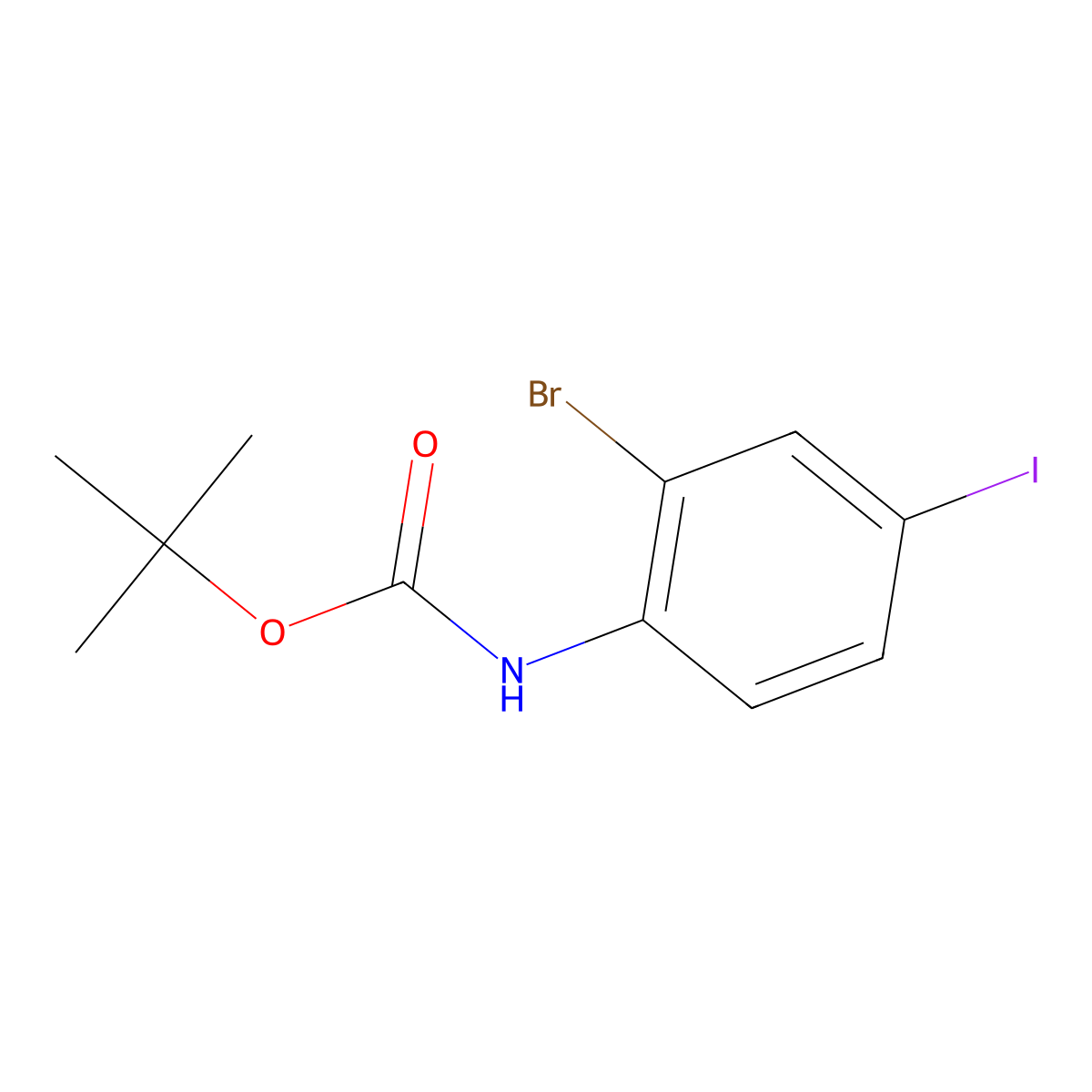 tert-Butyl (2-bromo-4-iodophenyl)carbamate molecular structure, CAS 1880386-99-1