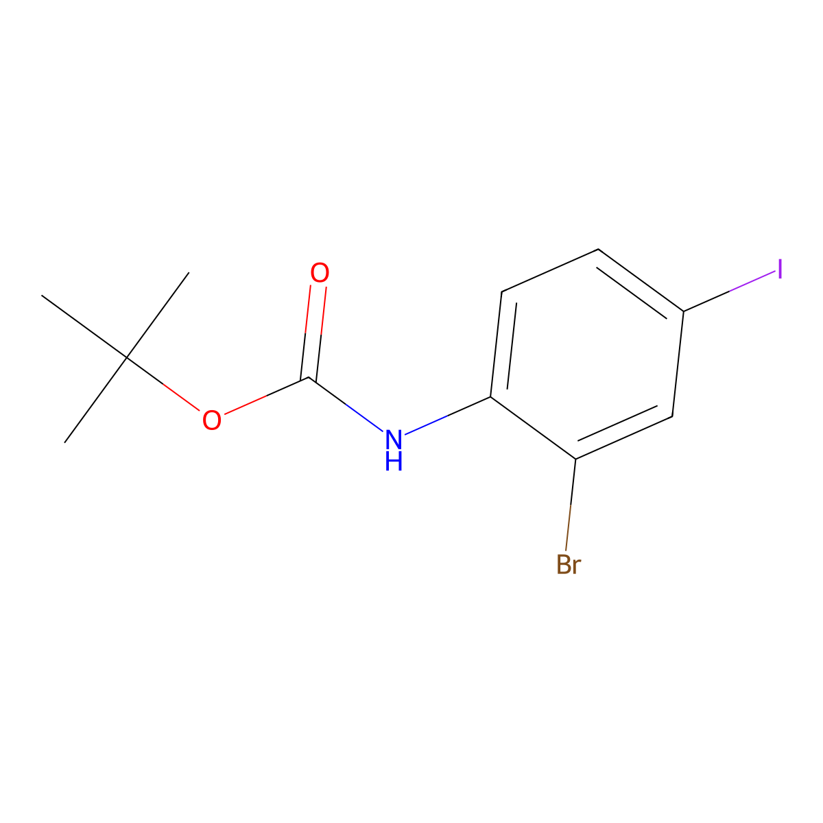 tert-Butyl (2-bromo-4-iodophenyl)carbamate molecular structure, CAS 1880386-99-1