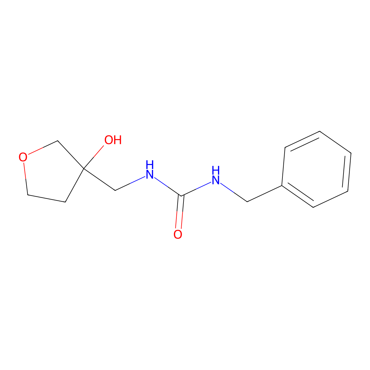 1-Benzyl-3-((3-hydroxytetrahydrofuran-3-yl)methyl)urea molecular structure, CAS 1880509-00-1