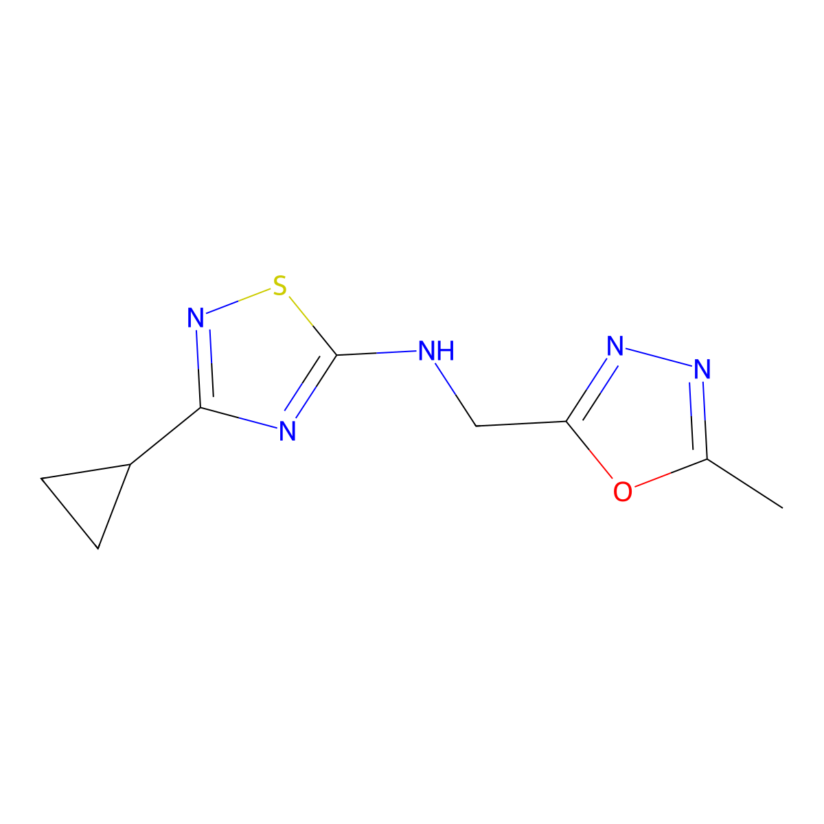 3-cyclopropyl-N-[(5-methyl-1,3,4-oxadiazol-2-yl)methyl]-1,2,4-thiadiazol-5-amine molecular structure, CAS 1880527-26-3