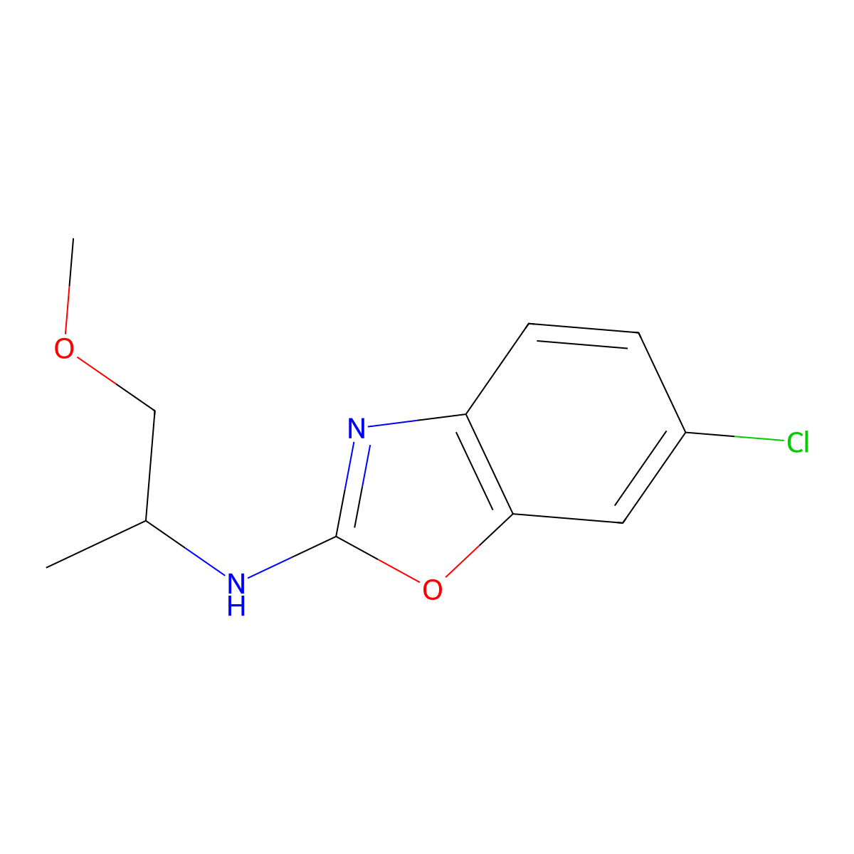 6-chloro-N-(1-methoxypropan-2-yl)-1,3-benzoxazol-2-amine molecular structure, CAS 1880550-54-8