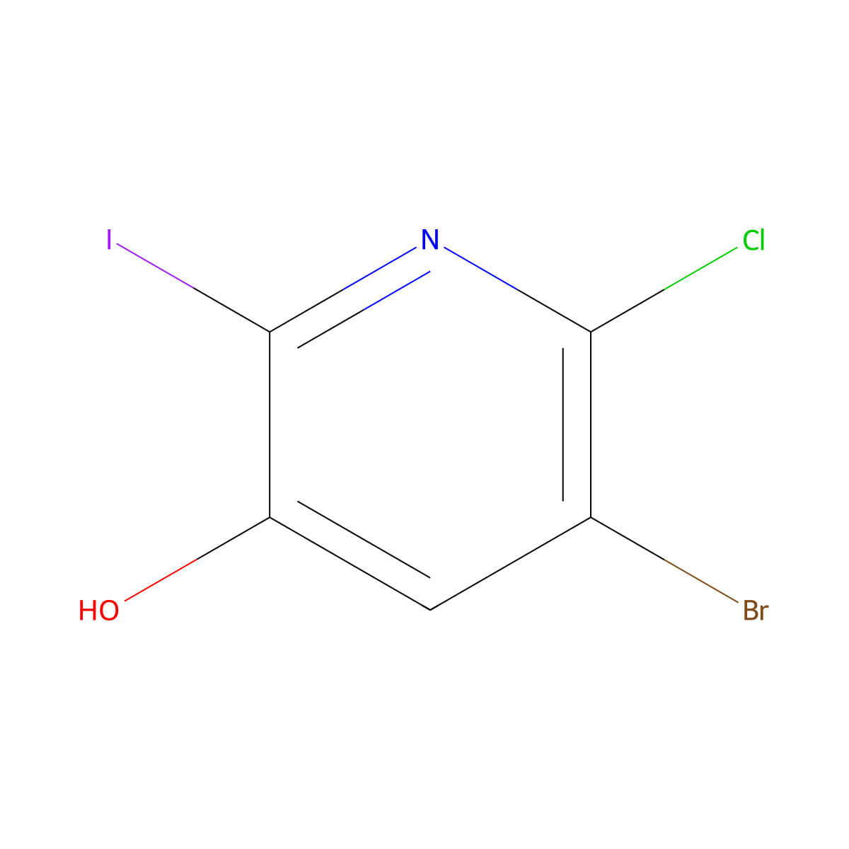 5-Bromo-6-chloro-2-iodopyridin-3-ol molecular structure, CAS 188057-55-8