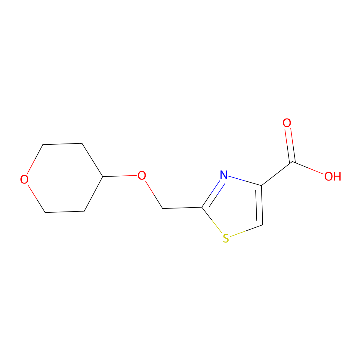 2-[(Oxan-4-yloxy)methyl]-1,3-thiazole-4-carboxylic acid molecular structure, CAS 1880980-74-4