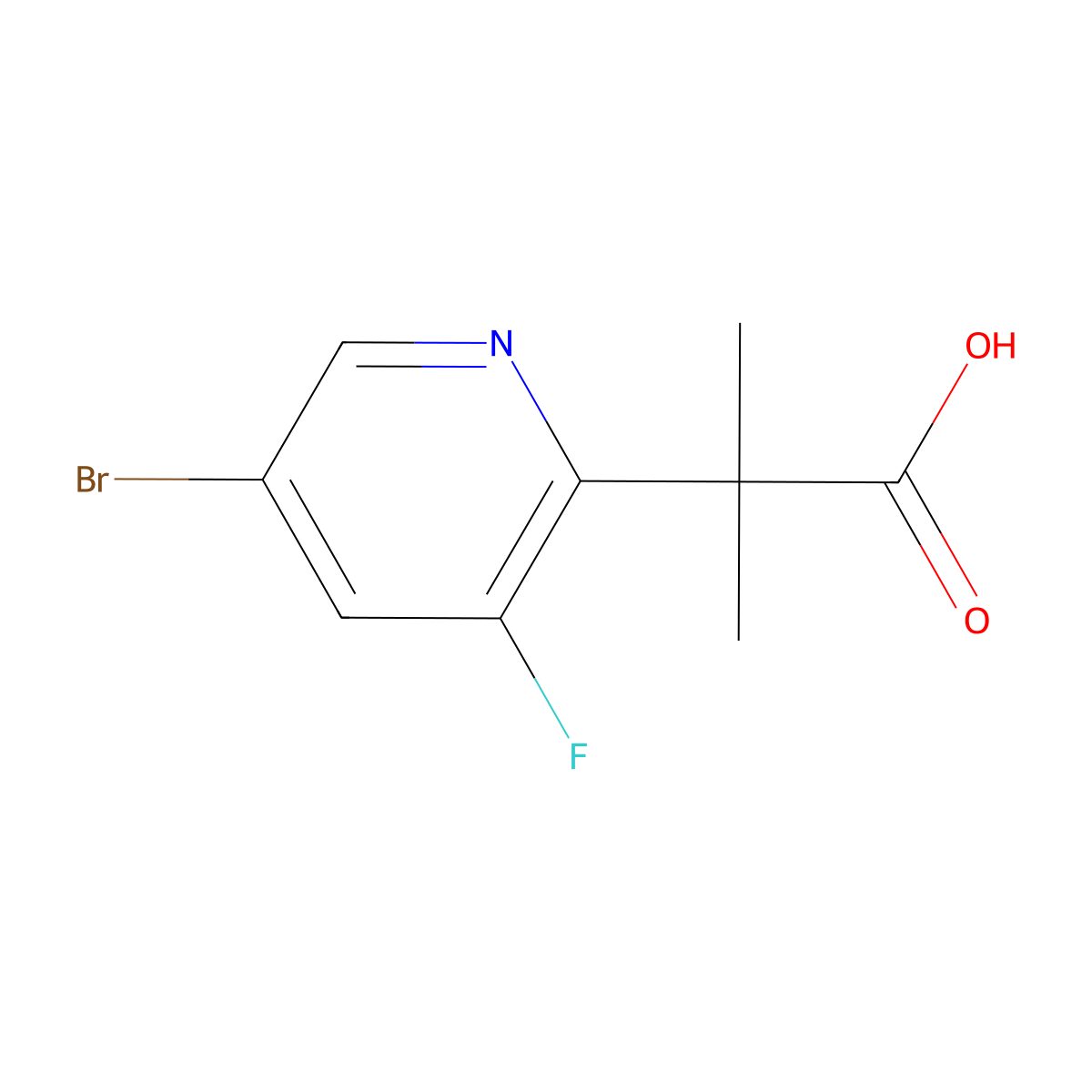 2-(5-Bromo-3-fluoro-2-pyridyl)-2-methyl-propanoic acid molecular structure, CAS 1881085-17-1