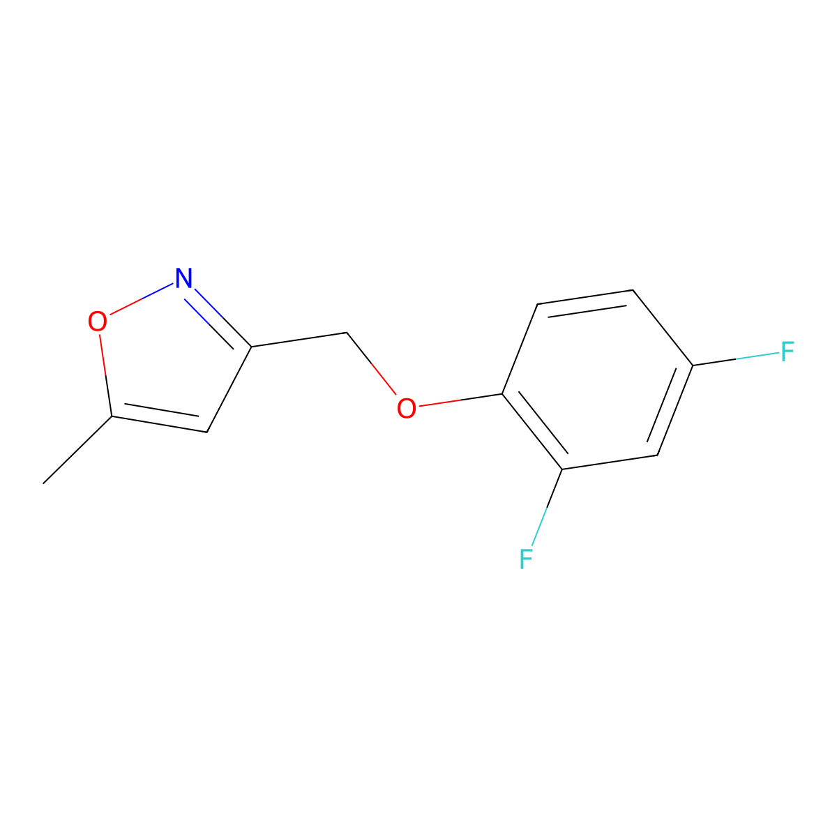 3-[(2,4-Difluorophenoxy)methyl]-5-methyl-1,2-oxazole molecular structure, CAS 1881100-73-7