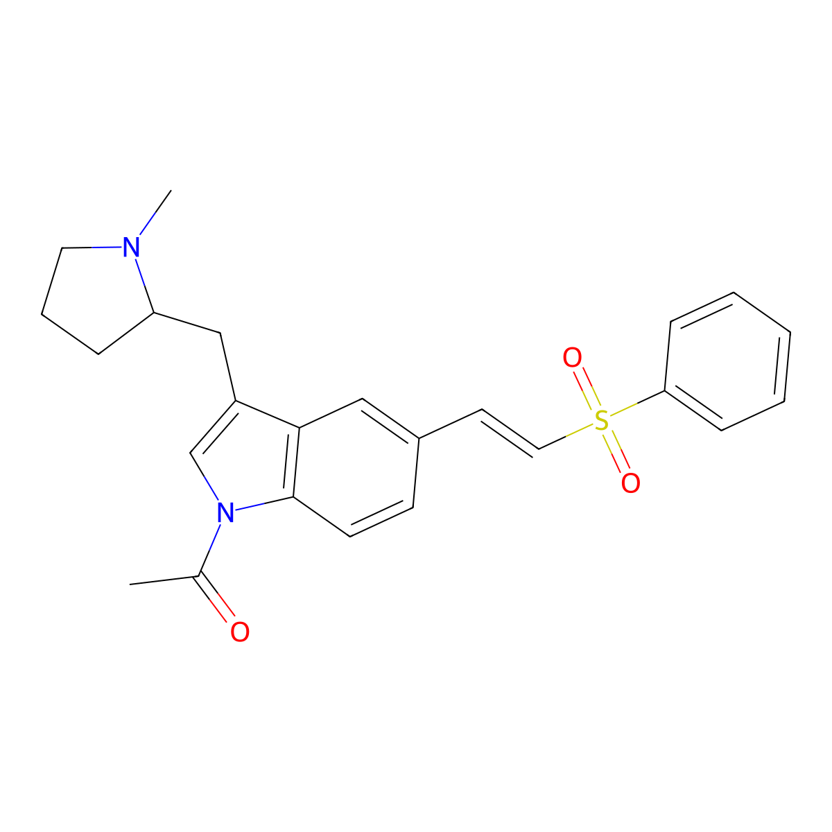 1-[3-[[(2R)-1-Methyl-2-pyrrolidinyl]methyl]-5-[(1E)-2-(phenylsulfonyl)ethenyl]-1H-indol-1-yl]ethanone molecular structure, CAS 188113-71-5