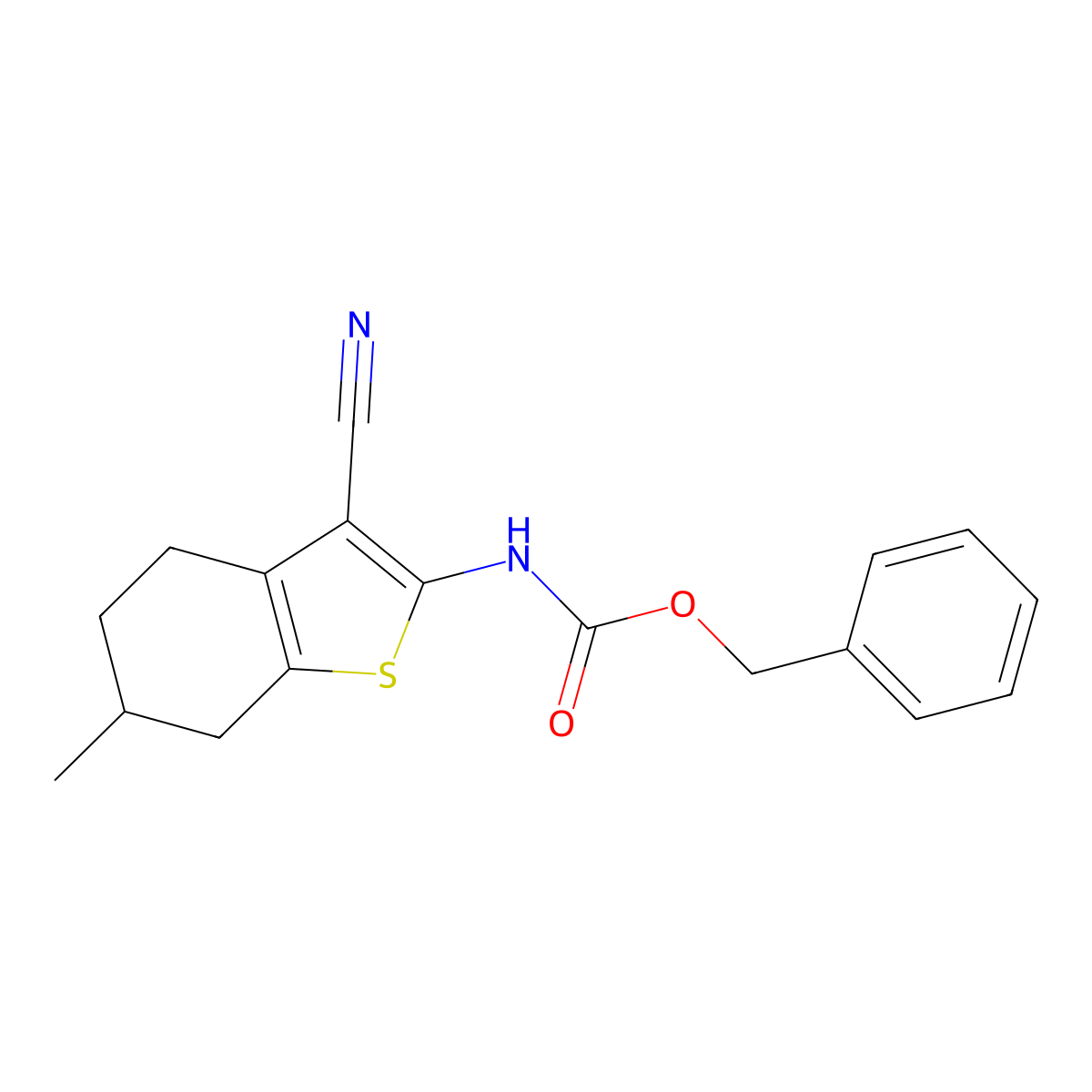 benzyl N-(3-cyano-6-methyl-4,5,6,7-tetrahydro-1-benzothiophen-2-yl)carbamate molecular structure, CAS 1881240-12-5