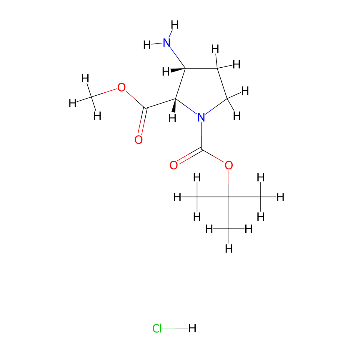 1-tert-butyl 2-methyl (2S,3R)-3-amino-1,2-pyrrolidinedicarboxylate hydrochloride molecular structure, CAS 1881275-89-3